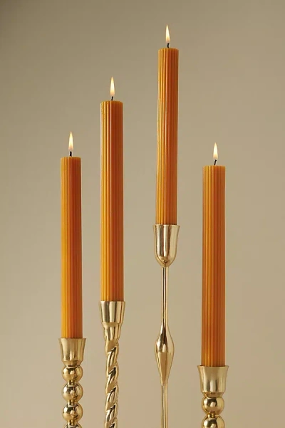 Anthropologie Fluted Taper Candles, Set Of 4 In Yellow