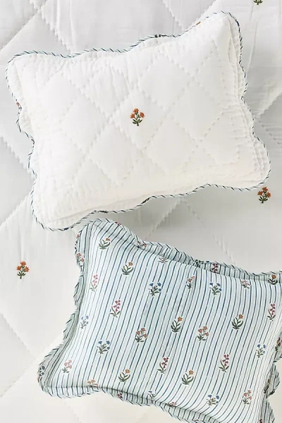 Anthropologie Foster Cotton Floral Icon Embroidered Shams, Set Of 2 In Blue