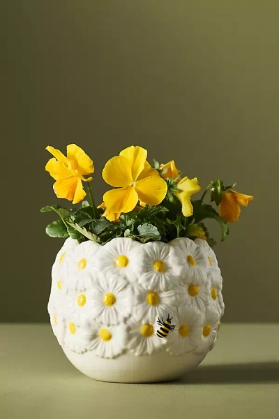 Anthropologie Foster Floral Stoneware Pot In Neutral