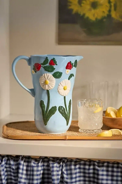 Anthropologie Foster Stoneware Pitcher In Blue
