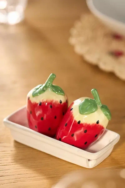 Anthropologie Foster Icon Stoneware Salt & Pepper Shakers In Red