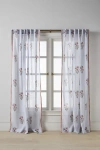 Anthropologie Freesia Embroidered Block-print Gauze Curtain In Blue