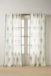 Anthropologie Freesia Embroidered Block-print Gauze Curtain In White