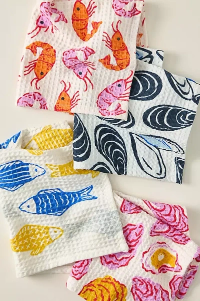 Anthropologie Fresh Catch Dishcloths, Set Of 4