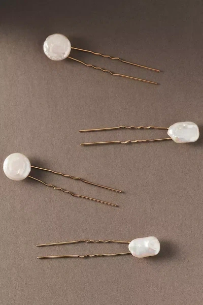 Anthropologie Freshwater Pearl Hair Pins, Set Of 4 In White