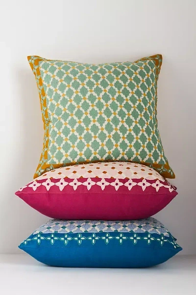 Anthropologie Freya Linen Embroidered Geometric Pillow In Multi