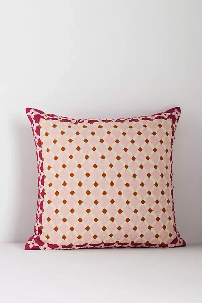 Anthropologie Freya Linen Embroidered Geometric Pillow In Neutral