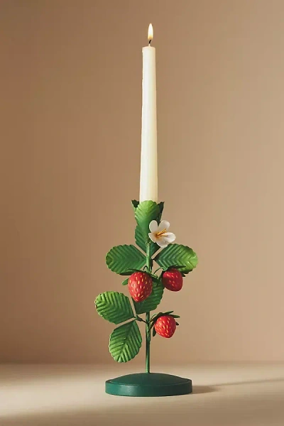 Anthropologie Fruit Metal Taper Candle Holder In Red
