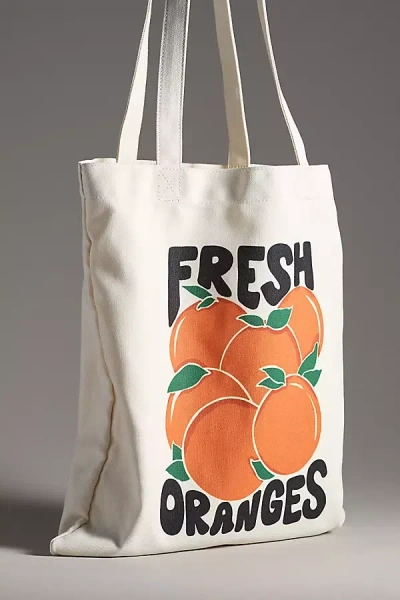 Anthropologie Fruits & Veggies Canvas Tote In White