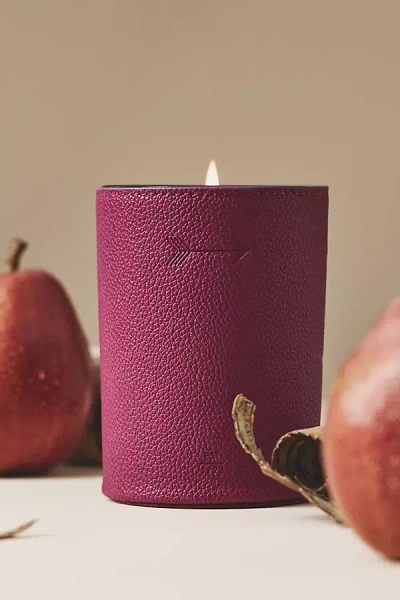 Anthropologie Fruity Harvest Pear & Cedar Icon Embossed Candle In Burgundy