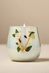 Anthropologie Fruity Monogram Floral Night Gardenia Glass Candle In White