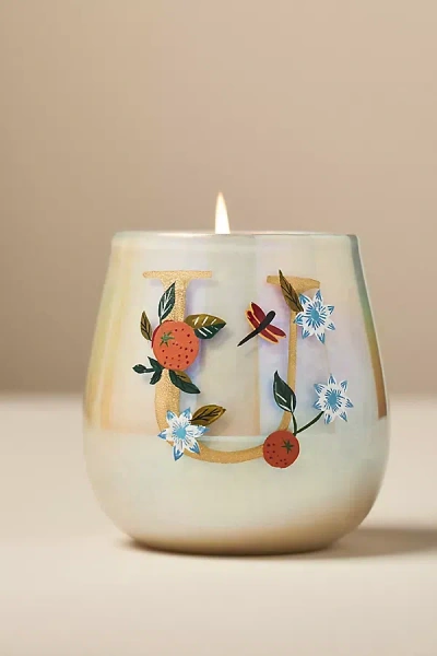 Anthropologie Fruity Monogram Floral Night Gardenia Glass Candle