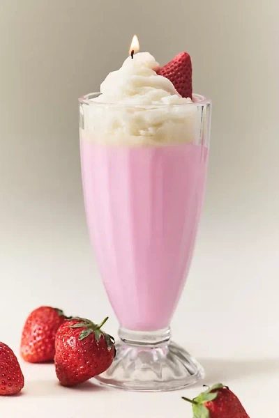 Anthropologie Fruity Strawberry Milkshake Glass Candle In Pink