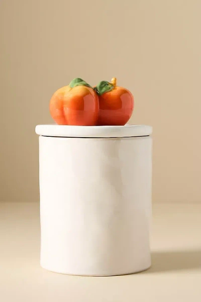 Anthropologie Fruta Peach Medium Stoneware Canister In White