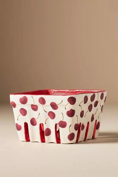 Anthropologie Fruta Stoneware Berry Basket In Red