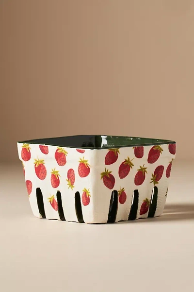 Anthropologie Fruta Stoneware Berry Basket In Green