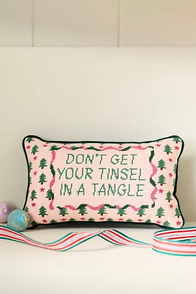 Anthropologie Furbish Studio Holiday Petite Needlepoint Pillow In Pink