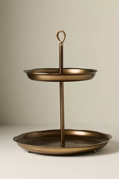 Anthropologie Galina 2-tiered Platter In Gold