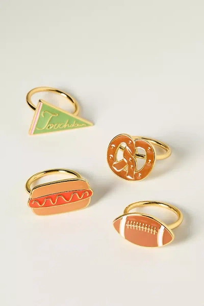 Anthropologie Game Day Assorted Napkin Rings, Set Of 4 In Multi