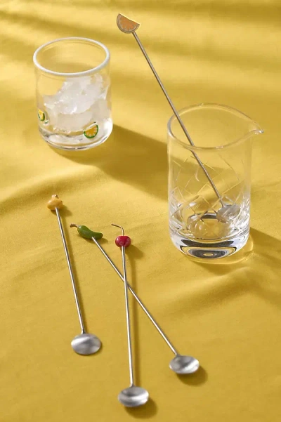 Anthropologie Garnish Cocktail Spoons, Set Of 4 In Gray