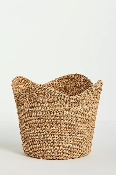 Anthropologie Genevieve Scalloped Woven Bin In Beige