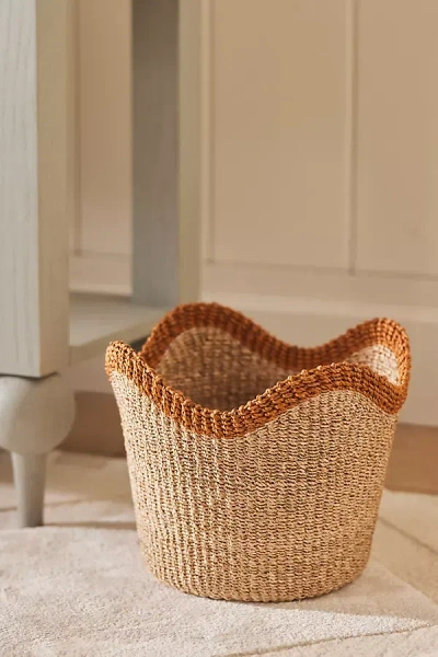 Anthropologie Genevieve Scalloped Woven Bin In Orange