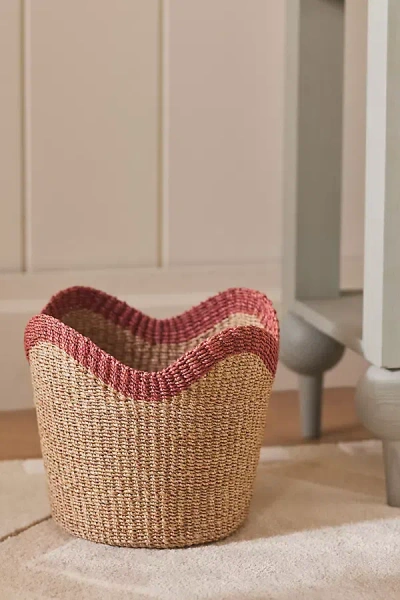 Anthropologie Genevieve Scalloped Woven Bin In Pink