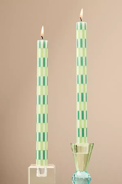 Anthropologie Geo Block Print Taper Candles, Set Of 2 In Green