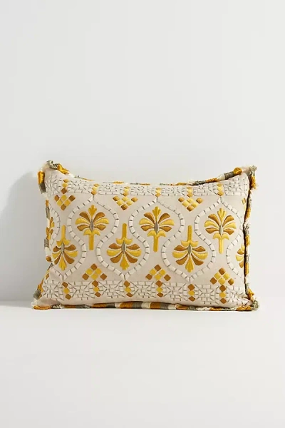 Anthropologie Georgia Cotton Embroidered Pillow In Orange