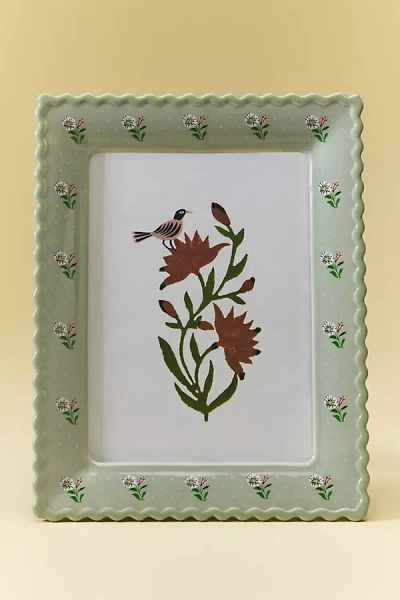 Anthropologie Georgia Floral Ceramic Frame In Green