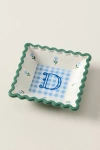 Anthropologie Georgia Monogram Stoneware Trinket Dish In Blue