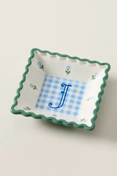 Anthropologie Georgia Monogram Stoneware Trinket Dish In Blue