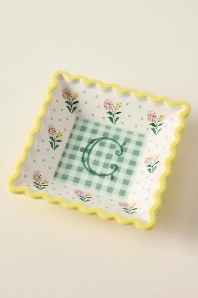 Anthropologie Georgia Monogram Stoneware Trinket Dish In Green