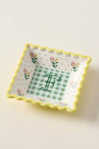 Anthropologie Georgia Monogram Stoneware Trinket Dish In Green