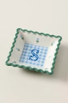 Anthropologie Georgia Monogram Stoneware Trinket Dish In Green