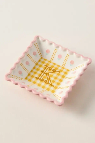 Anthropologie Georgia Monogram Stoneware Trinket Dish In White