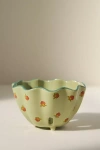 Anthropologie Georgie Handpainted Decaled Stoneware Berry Basket In Green