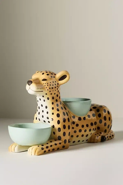 Anthropologie Germain Leopard Double Nut Bowl Tray In Green