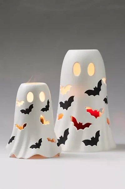Anthropologie Ghost Ceramic Hurricane Candle Holder In White