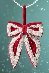 Anthropologie Gigi Beaded Velvet Bow Ornament In Red