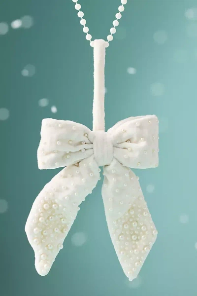 Anthropologie Gigi Pearled Velvet Bow Ornament In White