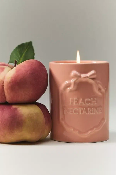 Anthropologie Gingham Bow Fruity Peach & Nectarine Ceramic Boxed Candle In Pink