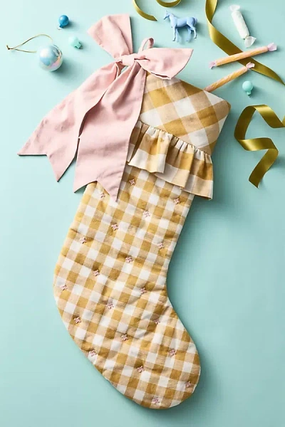 Anthropologie Gingham Stocking In Yellow