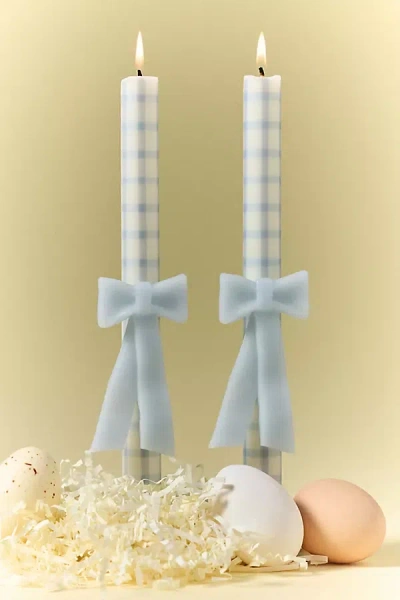 Anthropologie Gingham Bow Taper Candles, Set Of 2 In Blue