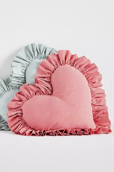 Anthropologie Gingham Cotton Ruffle Heart Cushion