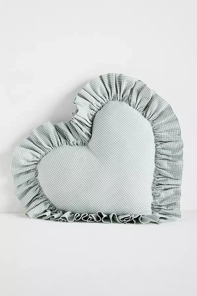 Anthropologie Gingham Cotton Ruffle Heart Cushion