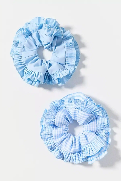 Anthropologie Gingham Hair Scrunchies, Set Of 2 In Blue