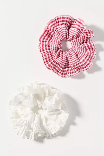 Anthropologie Gingham Hair Scrunchies, Set Of 2 In Red