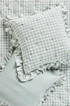 Anthropologie Gingham Ruffle Yarn-dyed Cotton Euro Sham In Green
