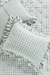 Anthropologie Gingham Ruffle Yarn-dyed Cotton Shams, Set Of 2 In Green